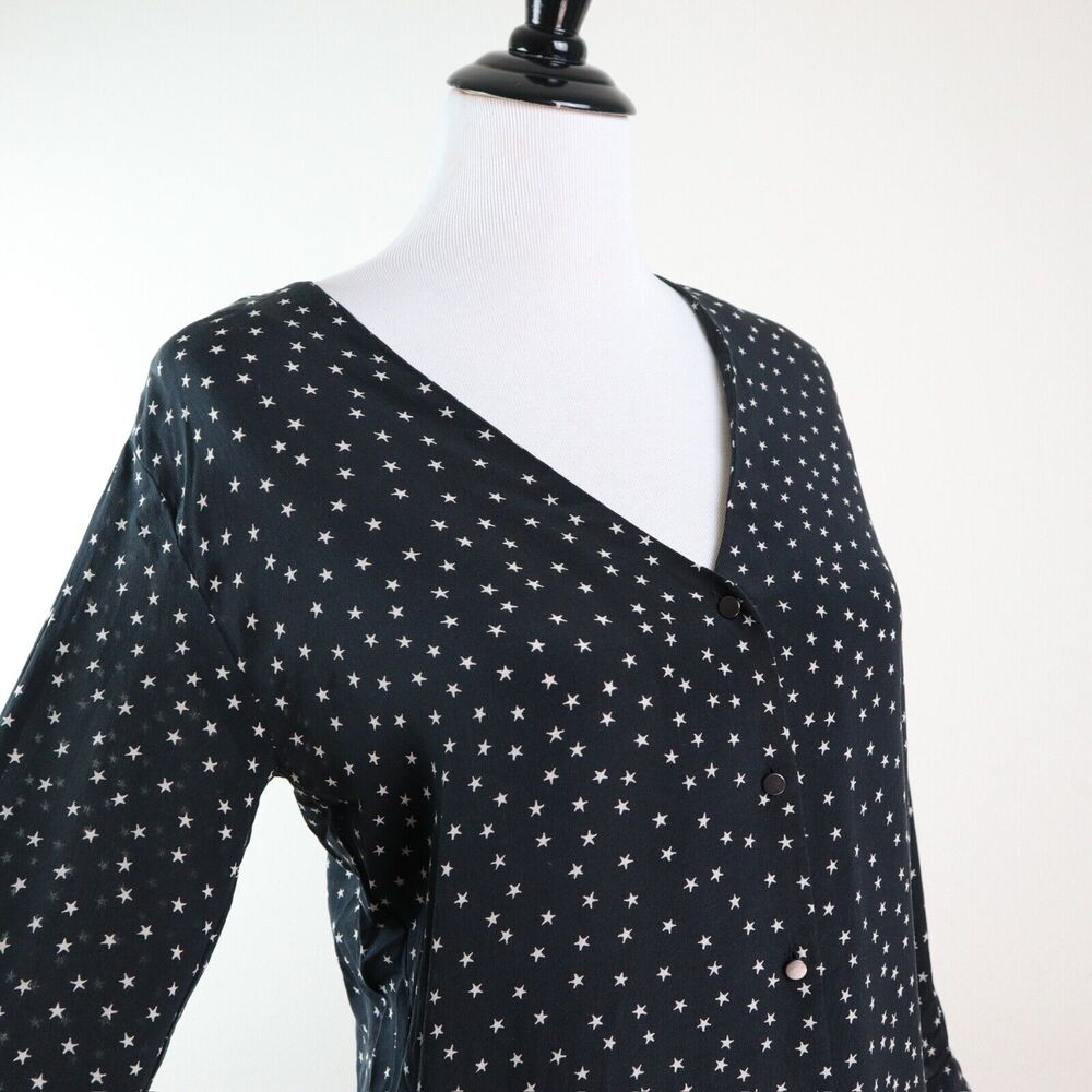 Madewell Size S Silk Star Scatter Tie Sleeve Blouse Black White - Picture 6 of 11